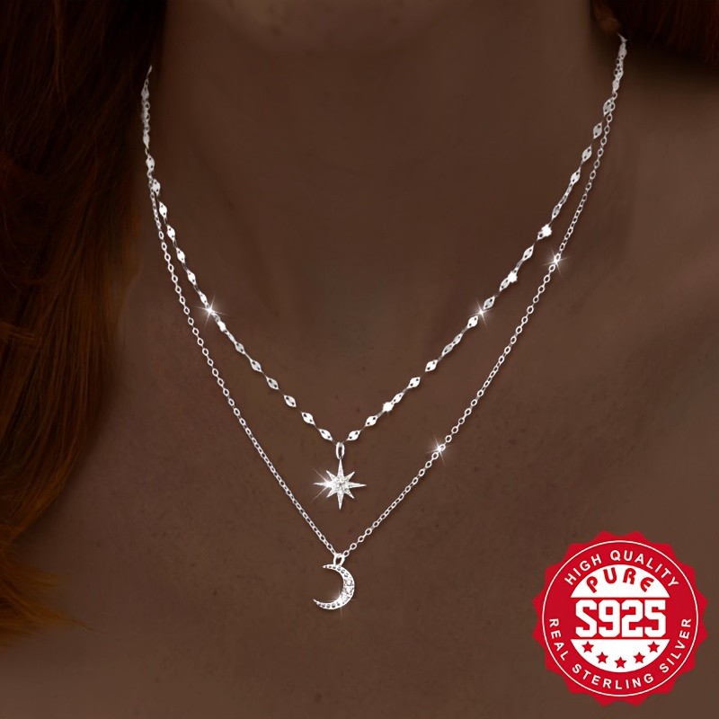 SOL COLL S925 Silver Double Chain Necklace with Pendant
