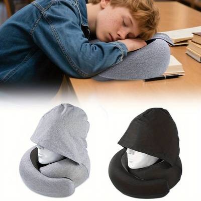 ITECHJOY U-Shaped Neck Pillow with Hood Ergonomic Support for Naps, Travel, and Office Use