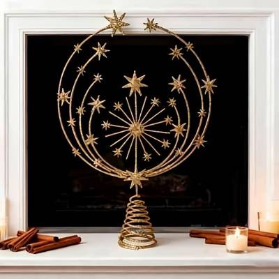 ITECHJOY Silvery & Golden Firework-Shaped Christmas Tree Topper Add a Spark of Magic to Your Holiday Tree
