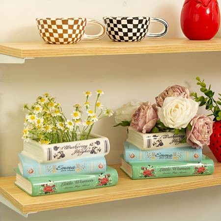 1pc Creative Three-layer Ceramic Book Vase  A Timeless Vintage Accent for Your Home