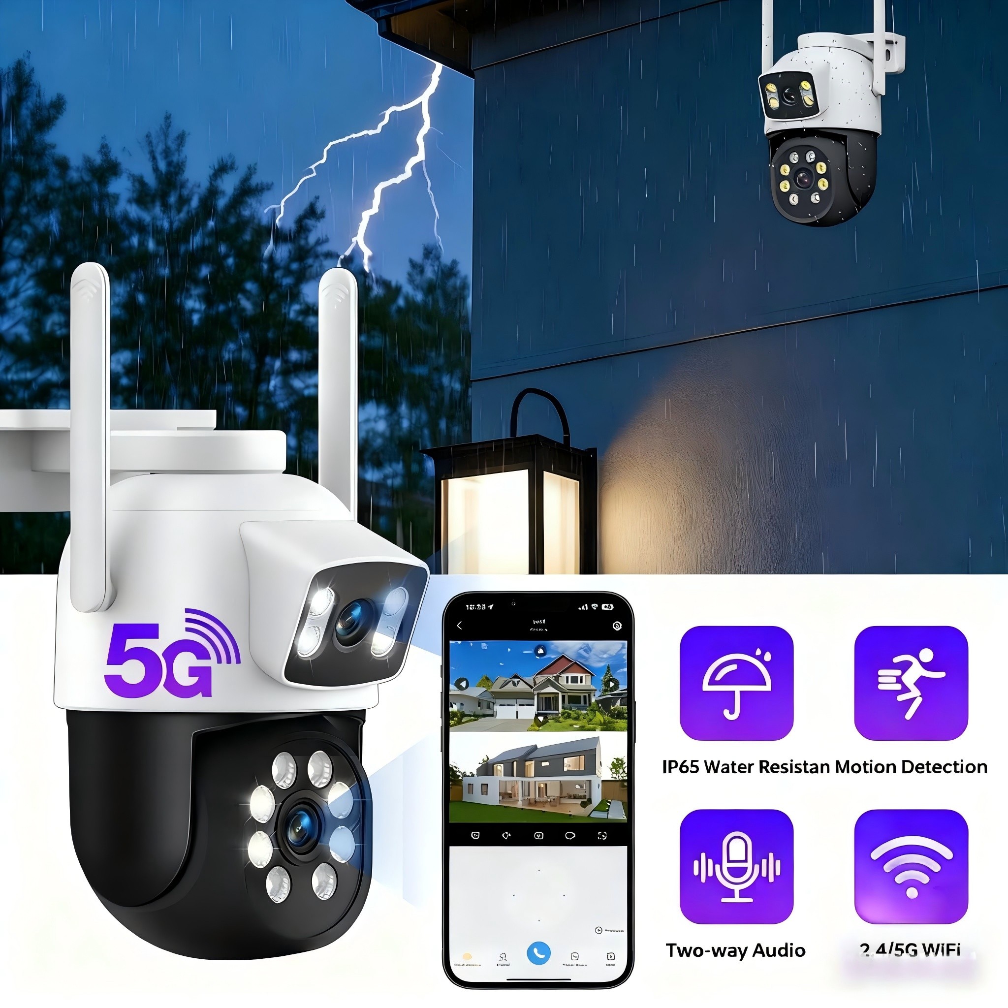Dual Lens Security Cameras Outdoor/Indoor
