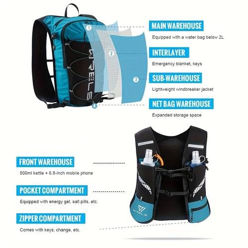 WRELS Lightweight 8L Hydration Vest Backpack Large Capacity for Hiking, Climbing, Cycling, and Running