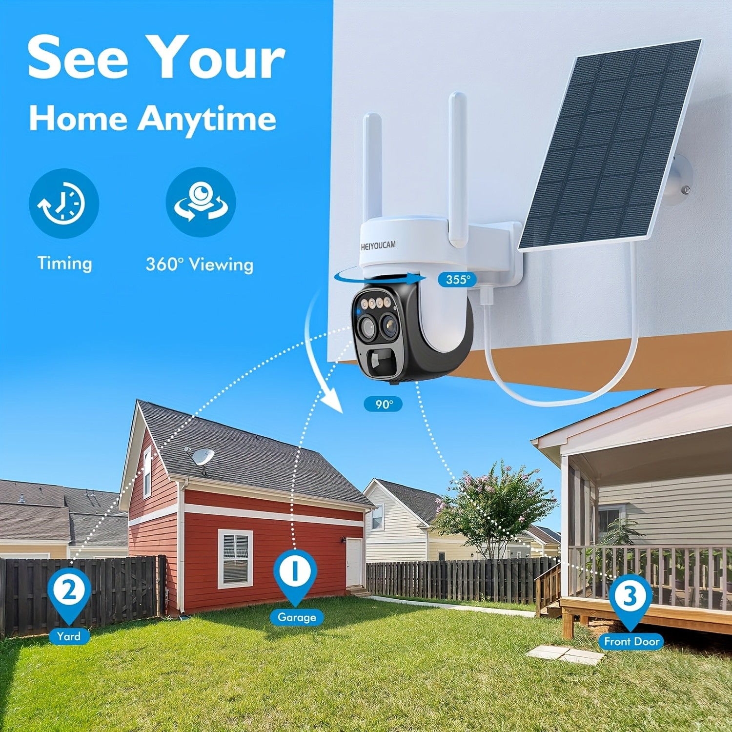 HEIYOUCAM 3MP Security Battery Outdoor Wireless Solar Camera
