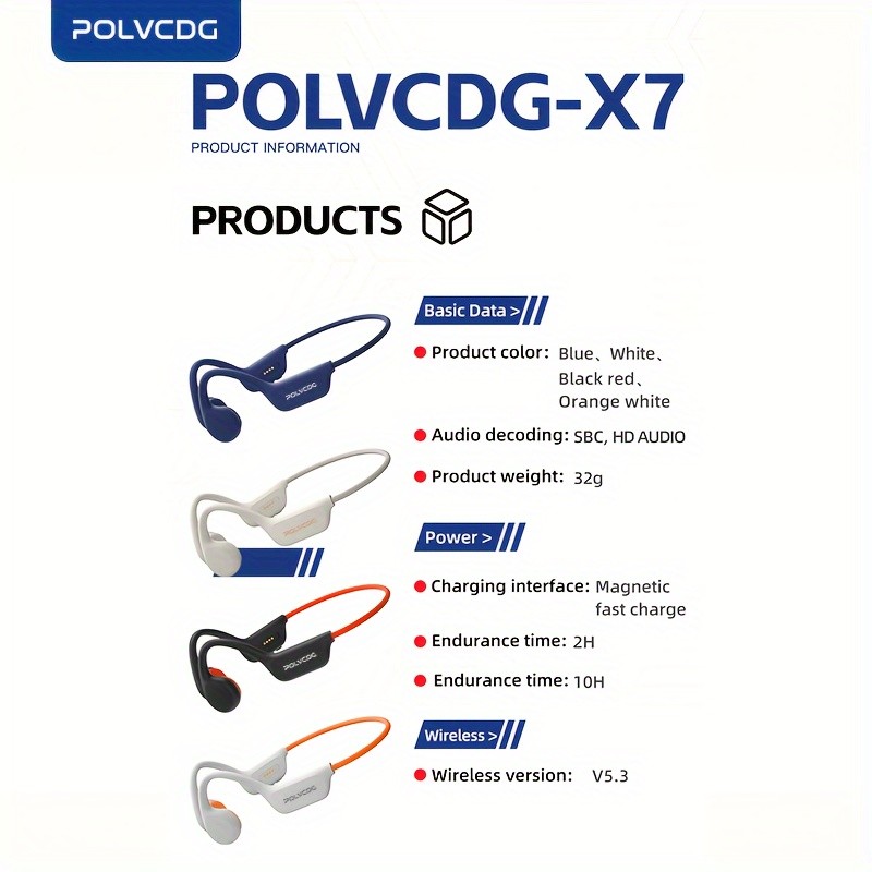POLVCDG Audio 2024 New X7 Wireless Bone Conduction Headphones