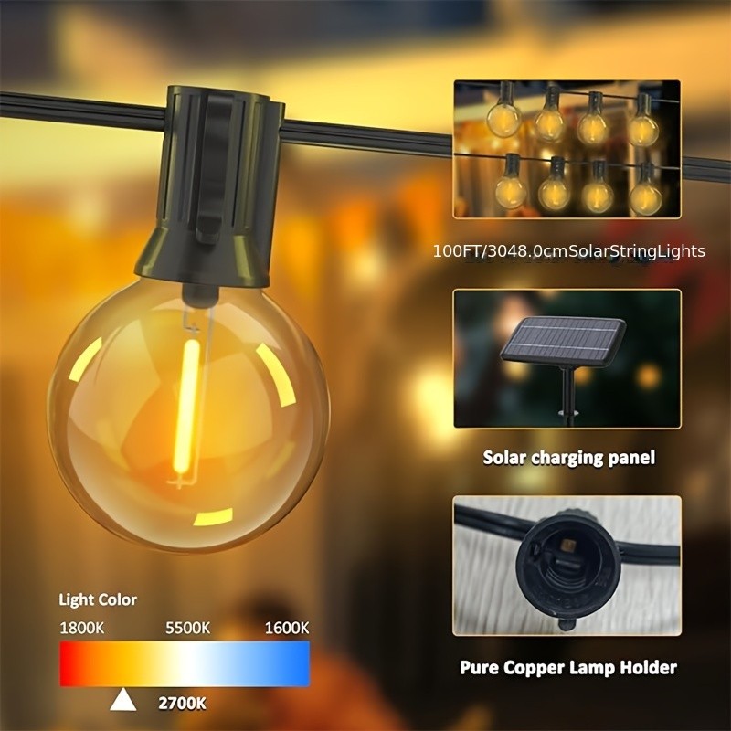 FIBRAVE Solar Powered G40 String Lights with Remote Control