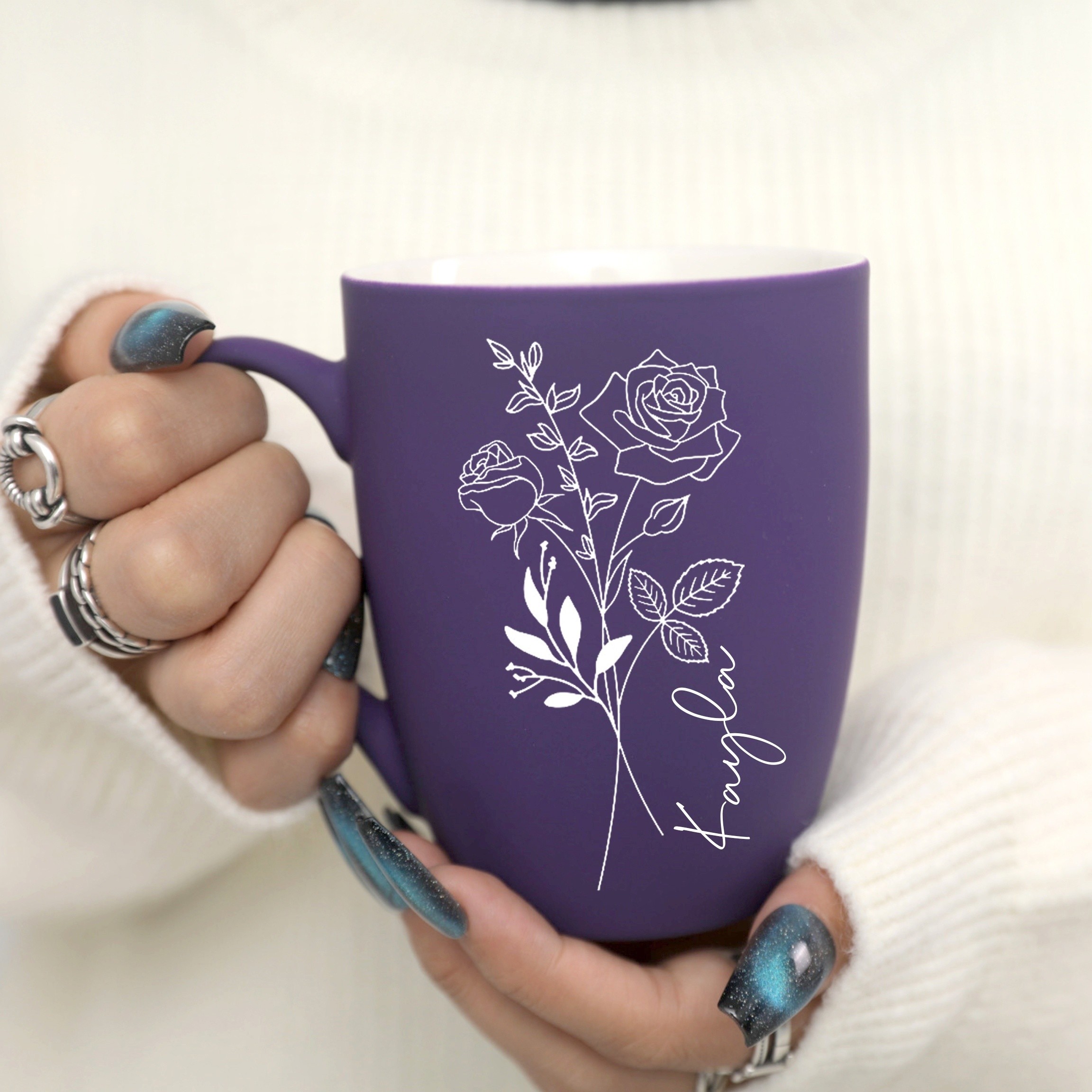 G MUGS 11oz Purple Birth Moon Bouquet Mug