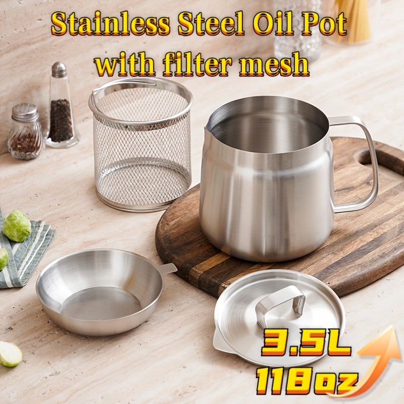 Pure Cook 3.5L Stainless Steel Oil Pot with Filter Mesh
