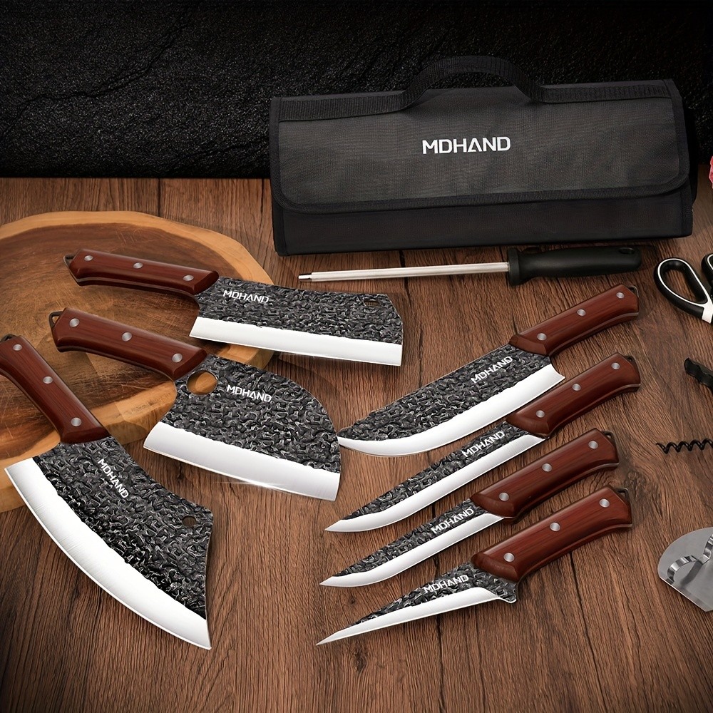KEPEAK 14pcs Professional Butcher Knife Set with Roll Bag