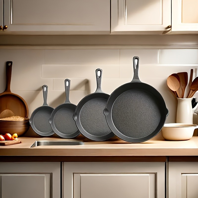 MAMSHIB 4pcs Pre-Seasoned Cast Iron Skillet Set