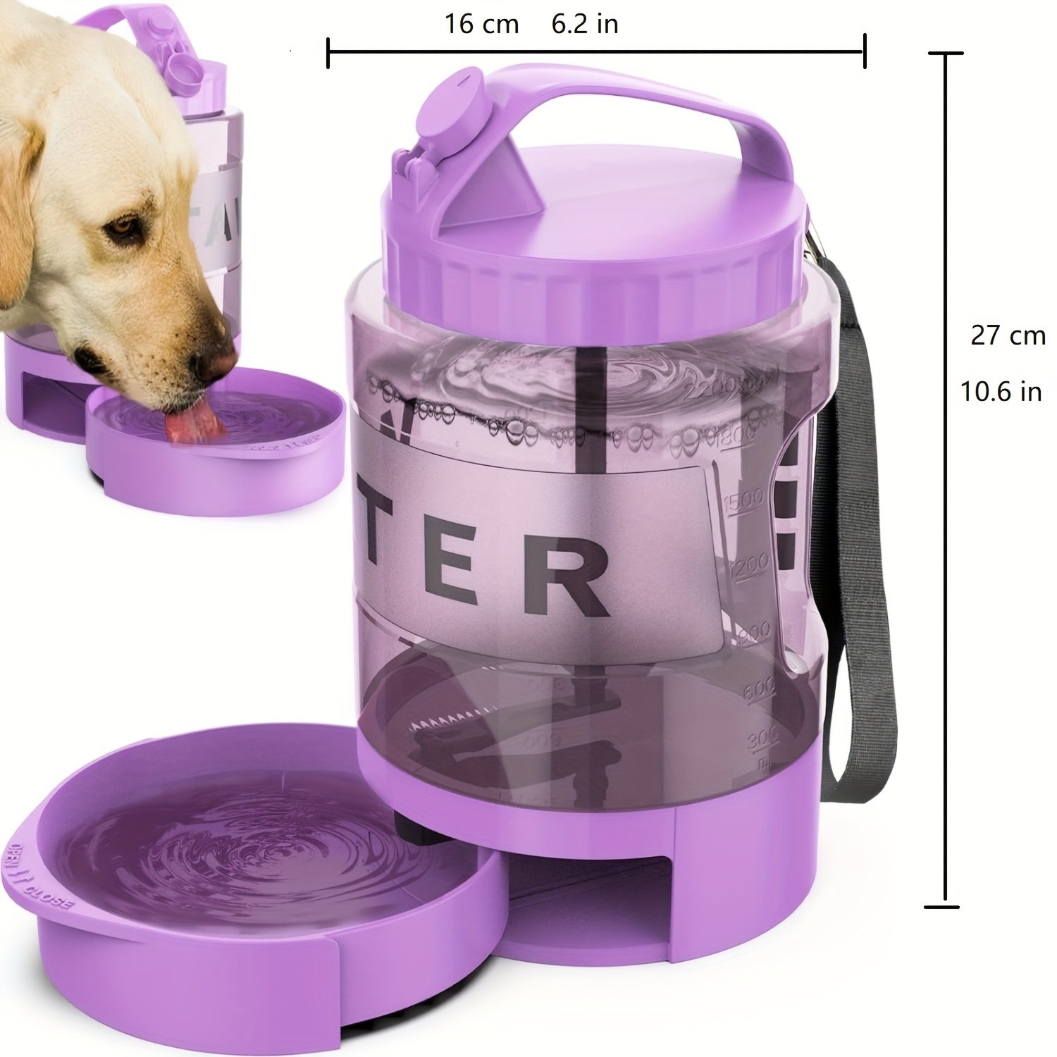 LESOTC 74oz Purple Dog Water Bottle with Pull