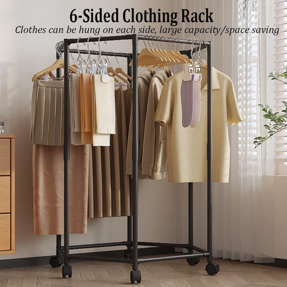 TEETHEORY Heavy-Duty Rotating Clothing Rack with Wheels