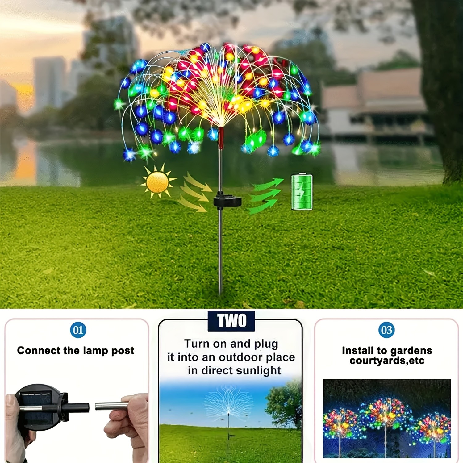 AIPUSI Solar Fireworks Lights Outdoor