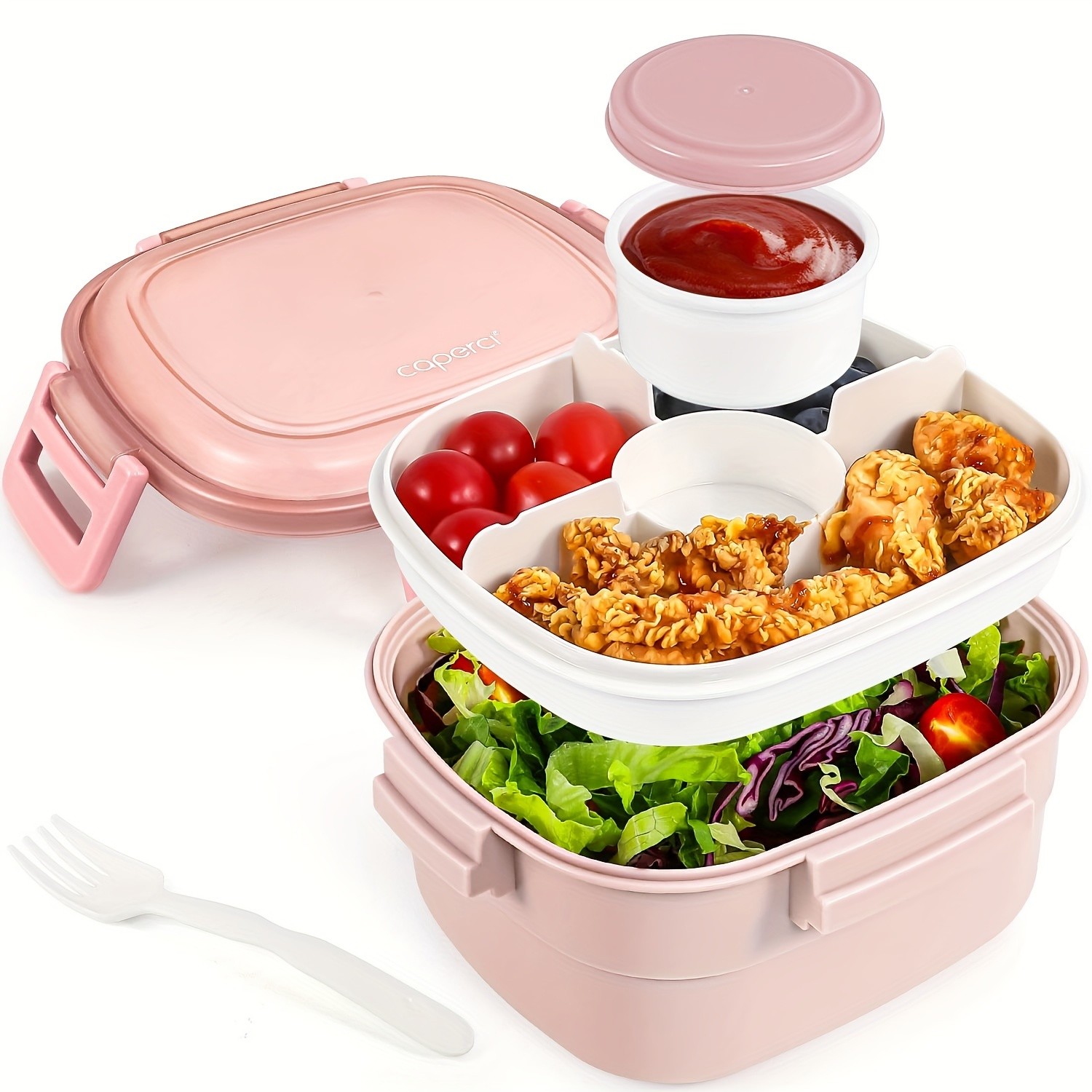Caperci 55oz BPA-Free Salad Lunch Box with 4 Compartments