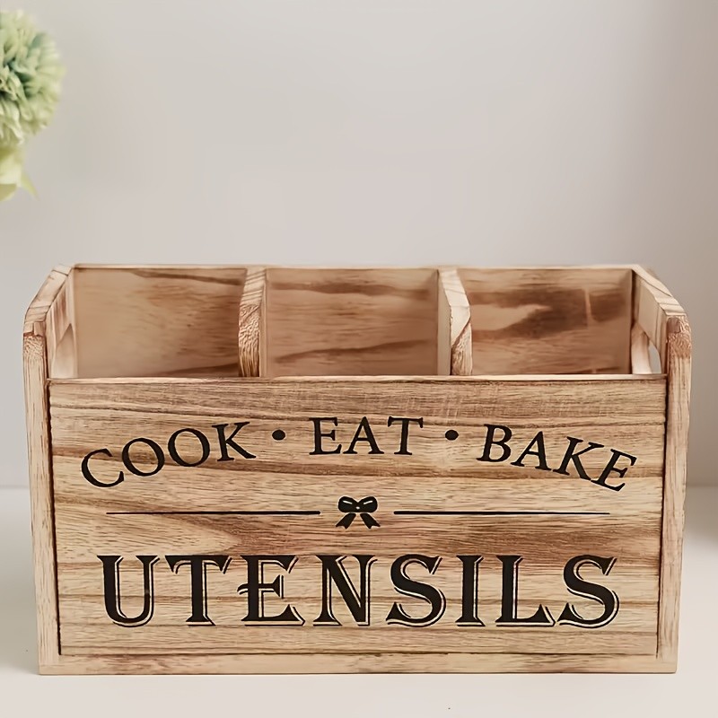 Large Rustic Wooden Kitchen Utensil Organizer