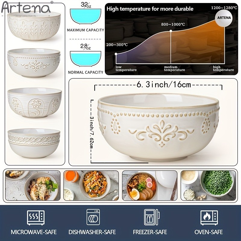 ARTENA 4-Pack Ceramic Pasta Bowls