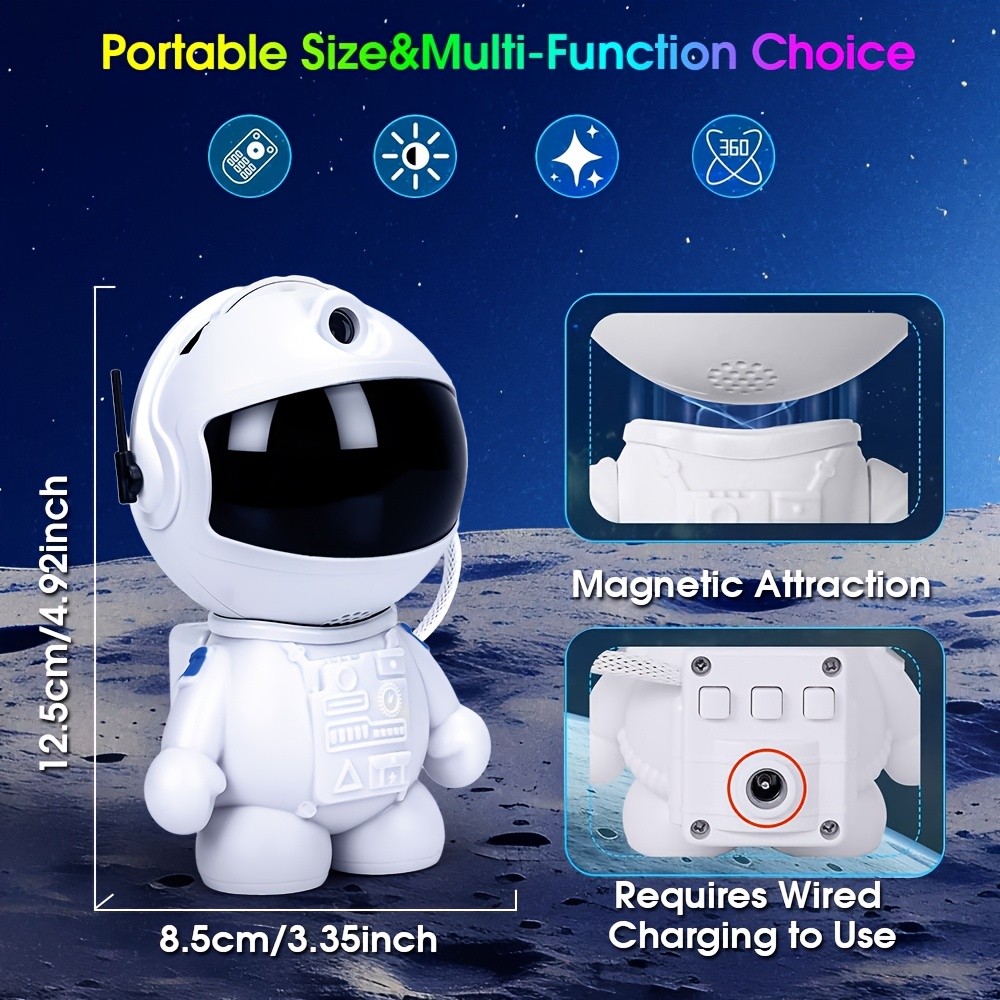 USB-Powered Astronaut Projector with Colorful Galaxy Star Night Lights