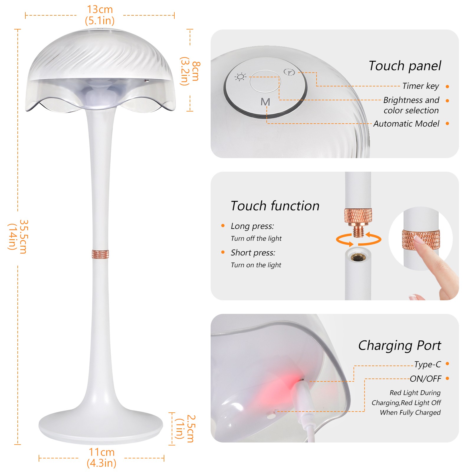 YETHKE Rechargeable Table Lamp with 3000mAh Battery