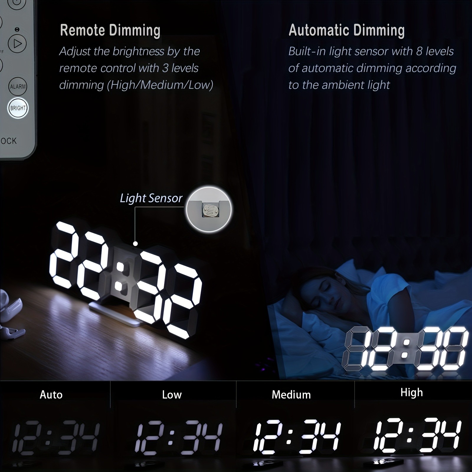 KOMUGI 24.64cm Digital LED Wall Clock with Remote Control