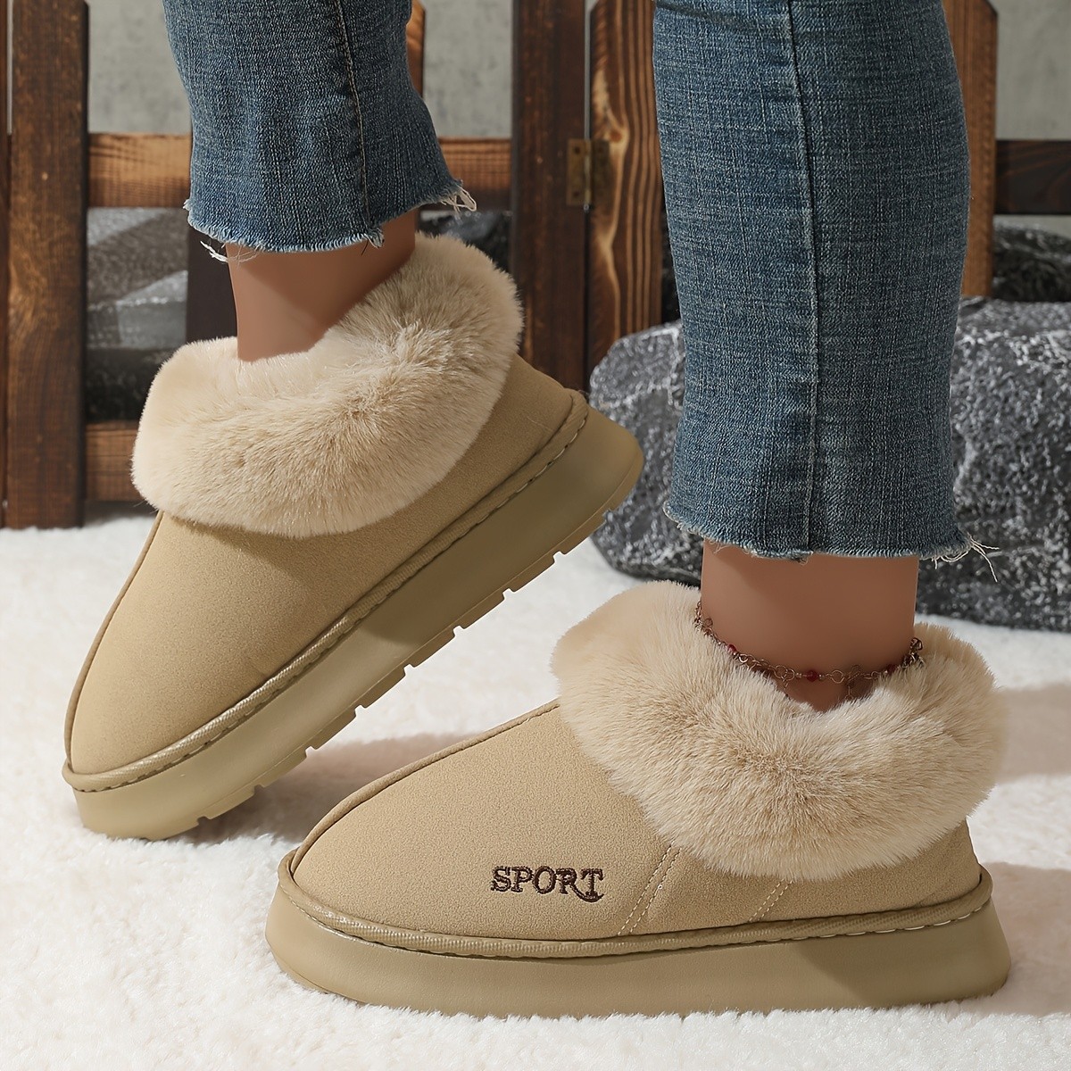 Womens Winter Plush Soft Sole Shoes