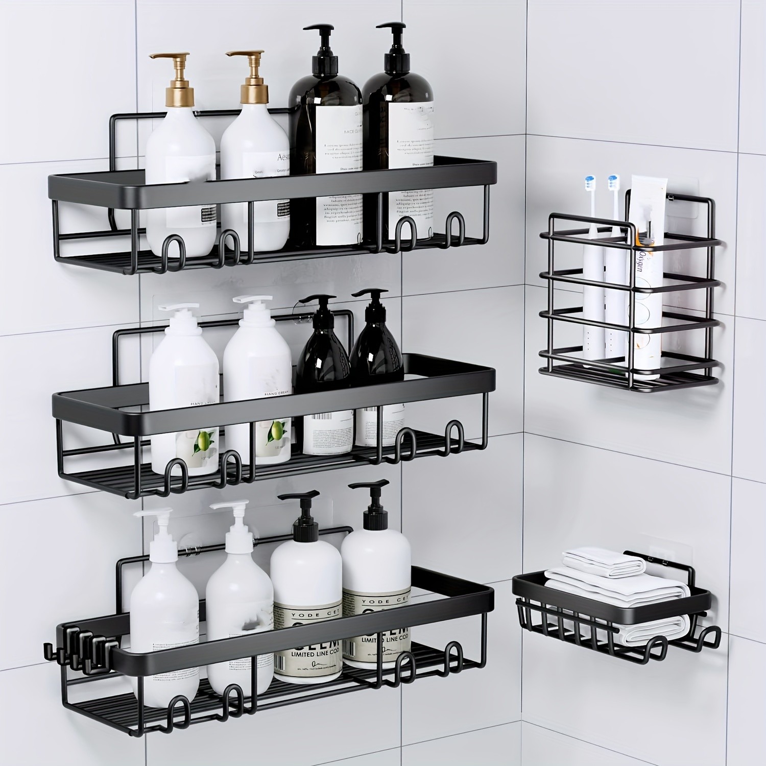 JABUKOSU 5pcs Stainless Steel Shower Caddy with Wall