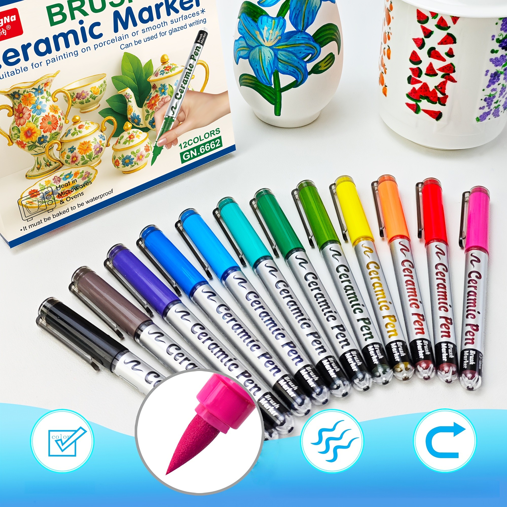 GUANGNA 12-Color Soft Brush Head Acrylic Marker Pen Set