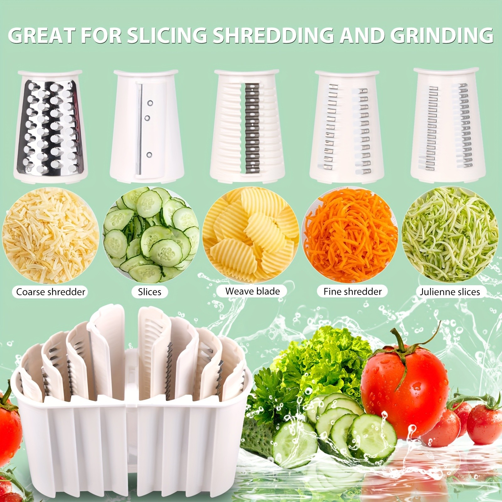 TEMMYS 5-in-1 Rotary Cheese Grater and Slicer