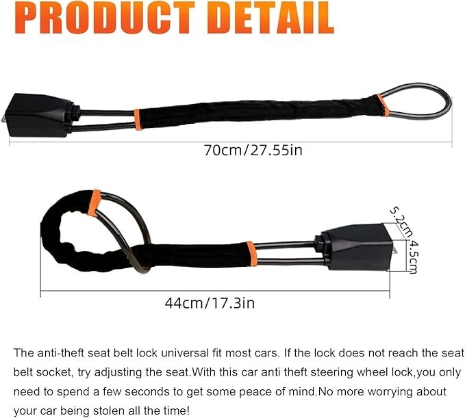 Car Steering Wheel Lock Seat Belt Lock with 3 Keys Anti-Theft Device Accessories