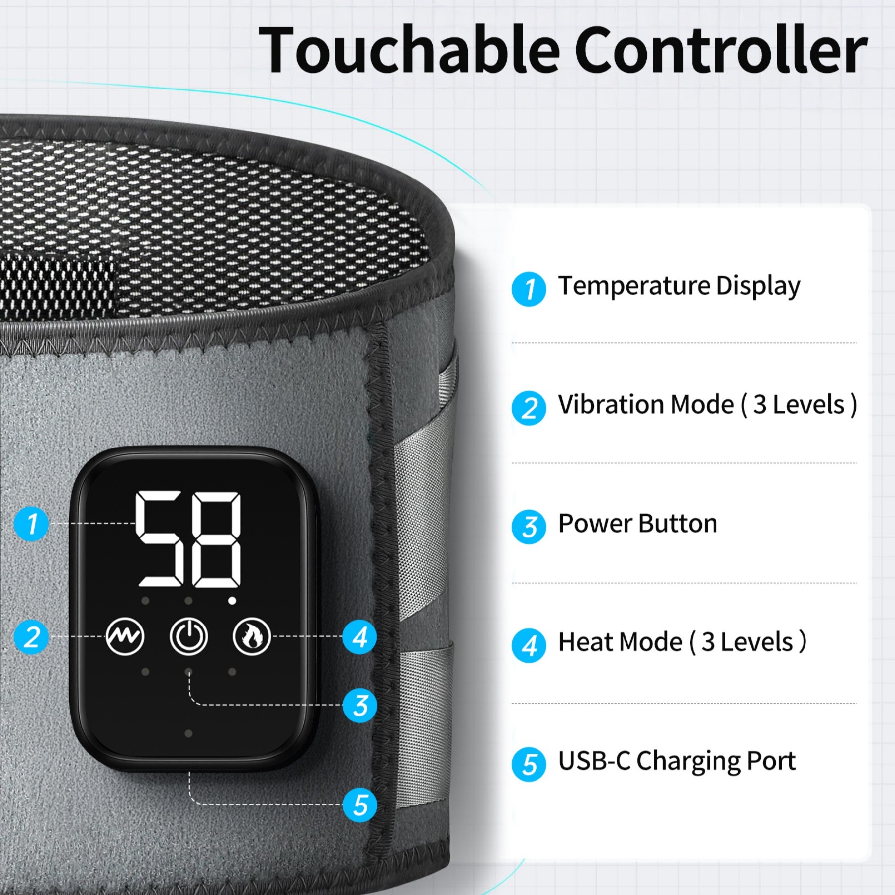 Wireless Portable Pad Featuring a Massager, Designed to Lower Back And Suitable for, with Three Settings And Three Vibration Modes, Rechargeable with an Automatic Shut-Off