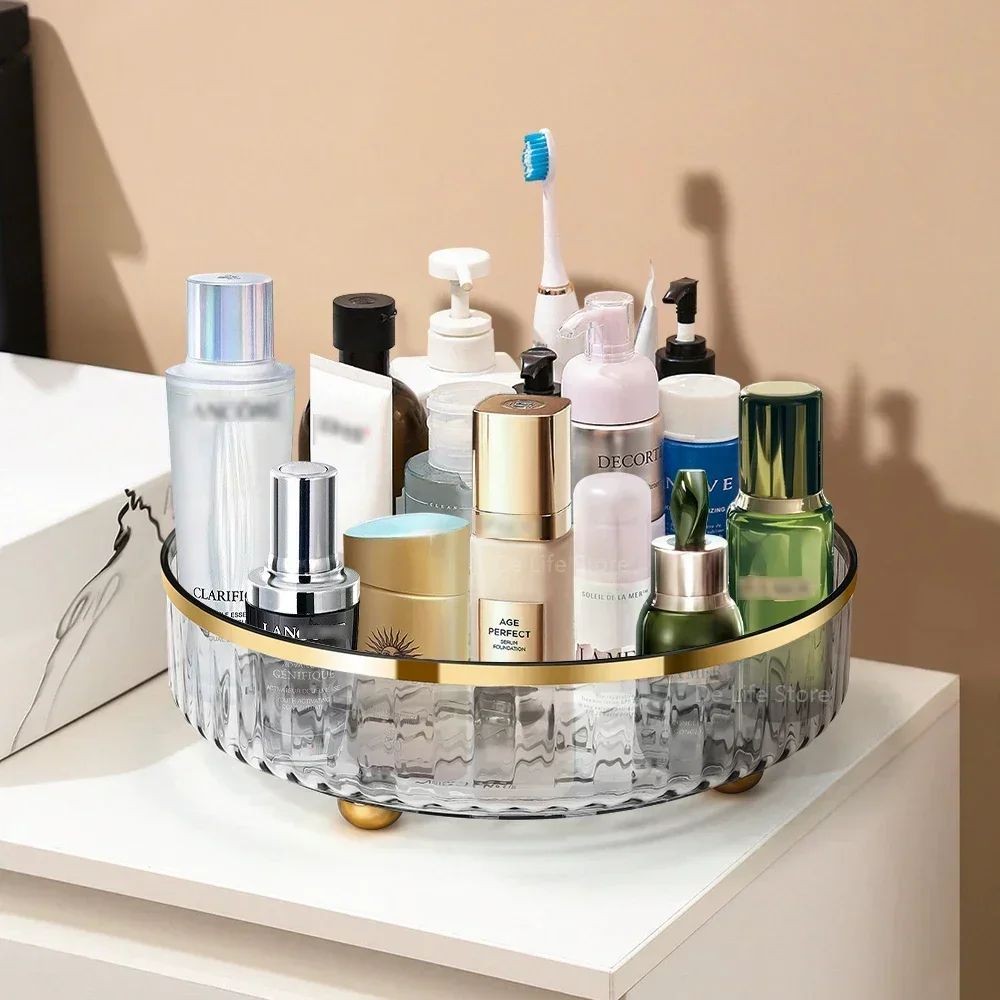 Rotating Cosmetic Organizer Light Luxury Transparent Makeup & Perfume Storage Tray
