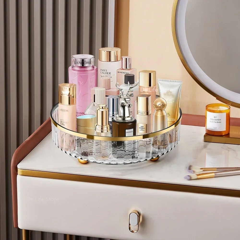 Rotating Cosmetic Organizer Light Luxury Transparent Makeup & Perfume Storage Tray