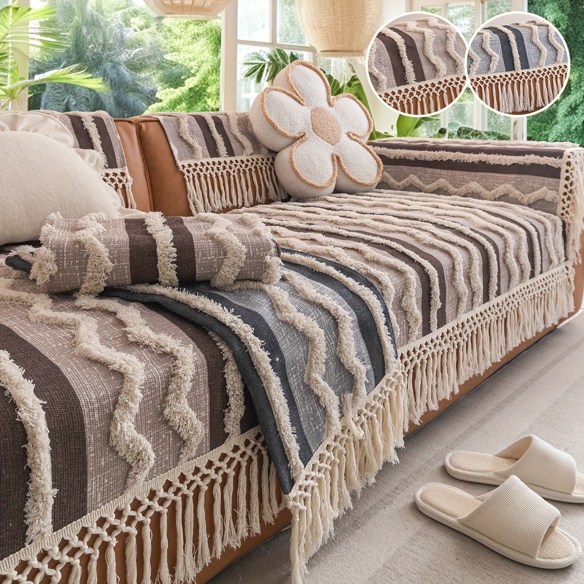 PJLZJFBY Tufted Sofa Cushions with Tassels