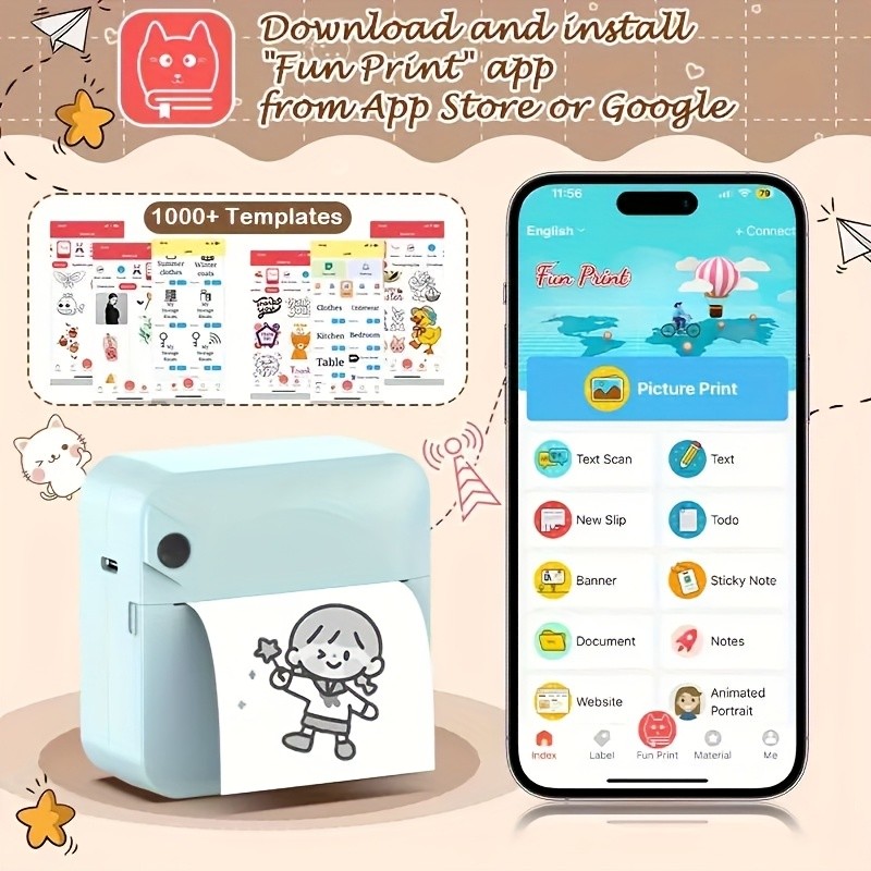 MIMIDI Ink-Free Sticker Printer Thermal Printer