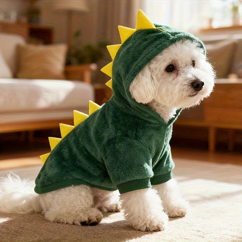 YIERYING Small Dog Deep Green Spiked Dinosaur Hoodie