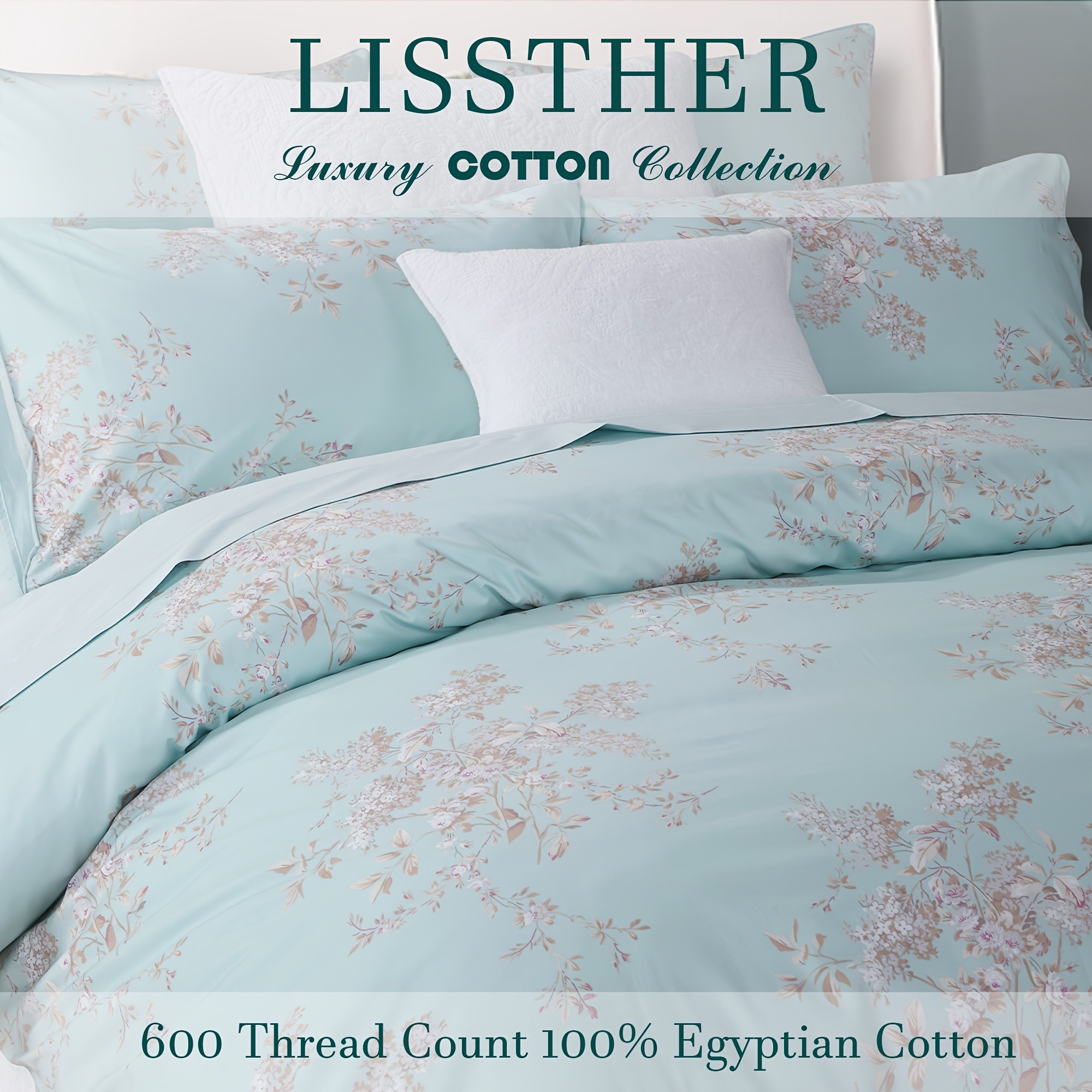 LISSTHER 3pcs 600 Thread Egyptian Cotton Duvet Cover Set