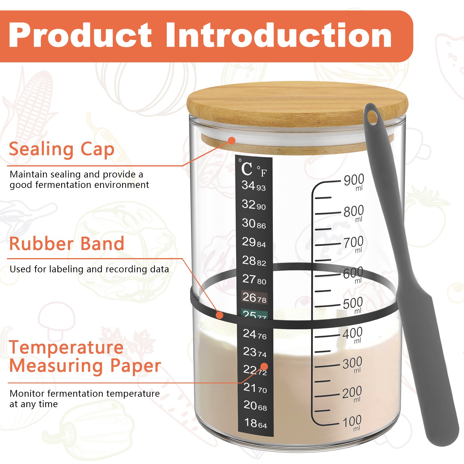 Fyeme 900ml Glass Sourdough Starter Jar Kit