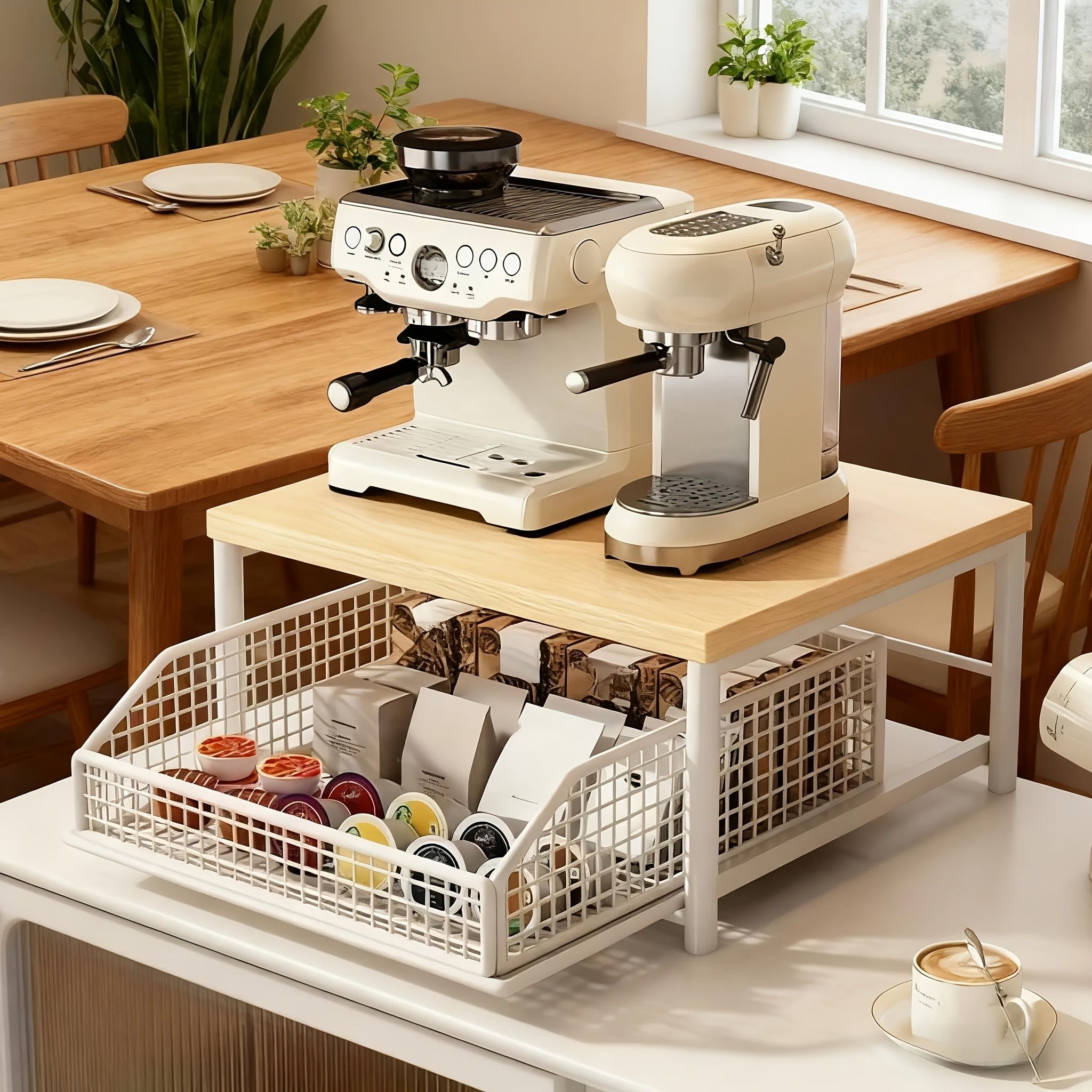 XHSGX Space-Saving Kitchen Countertop Organizer with Drawer & Wire Basket