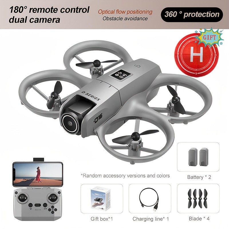 2025 New D16 Remote Control Mini Drone Dual Cameras, Obstacle Avoidance, and Stunt Flip for Endless Fun