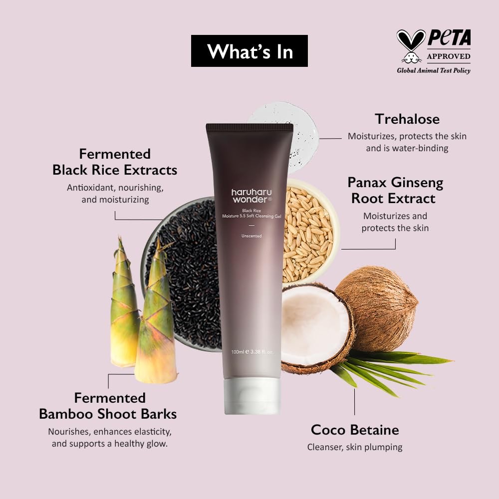 2 pcs haruharu wonder Black Rice Moisture 5.5 Soft Cleansing Gel (Unscented) Gentle, Hydrating, pH-Balanced Daily Cleanser