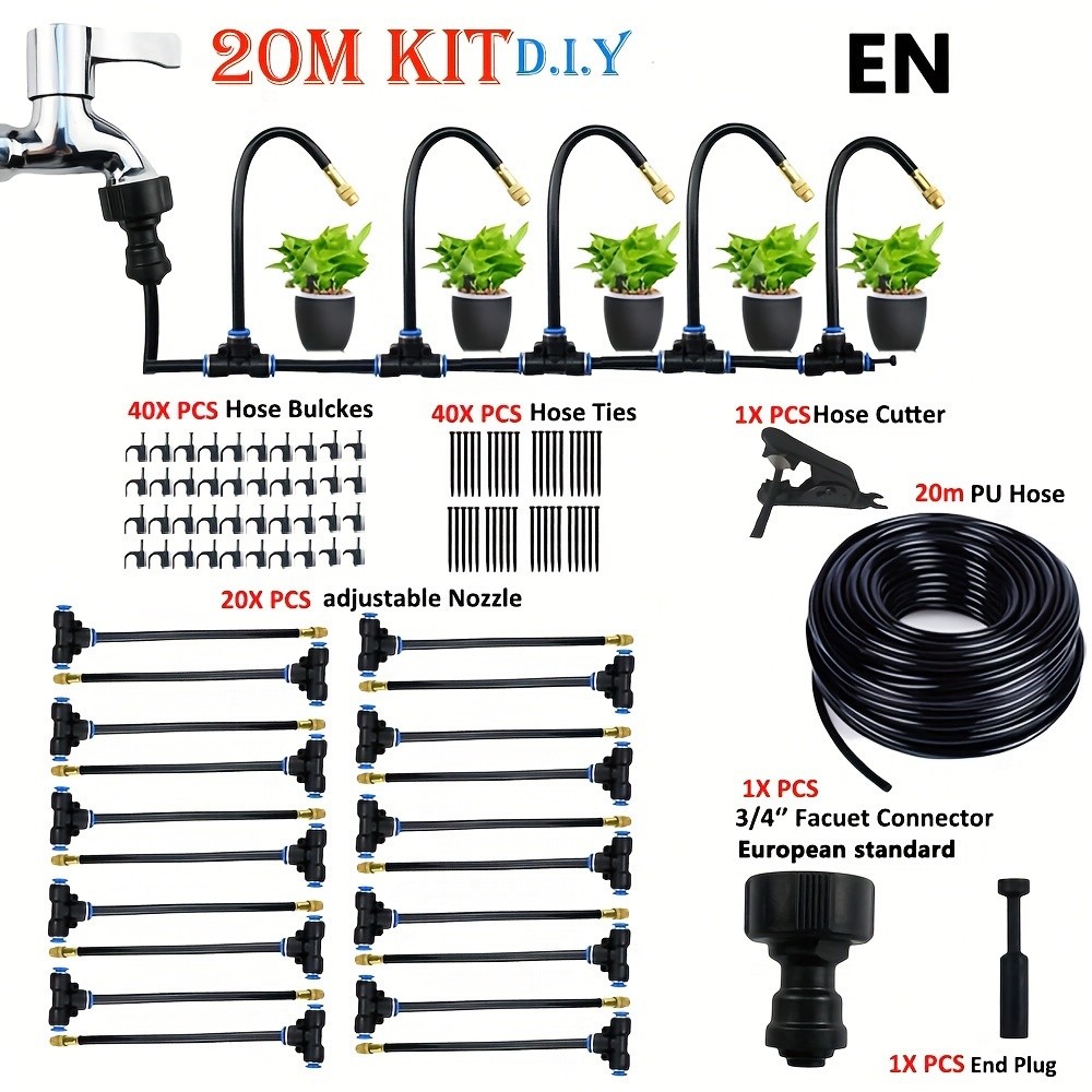 20m Micro Drip Irrigation Kit Efficient, Power-Free Watering for Healthy Plants