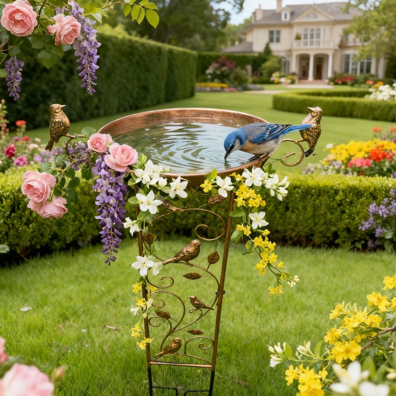 Outdoor Bird Bath with Flower Stand