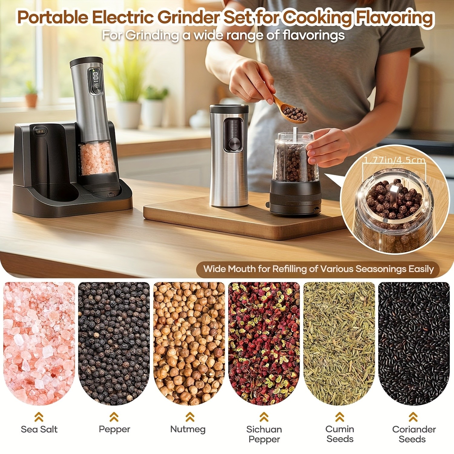 2-Pack Electric Salt and Pepper Grinder Set