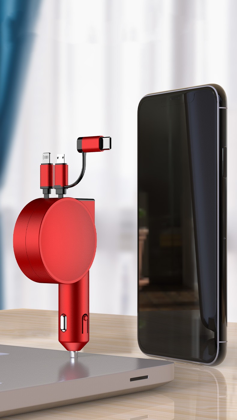 3-in-1 Retractable Fast Charging Car Adapter