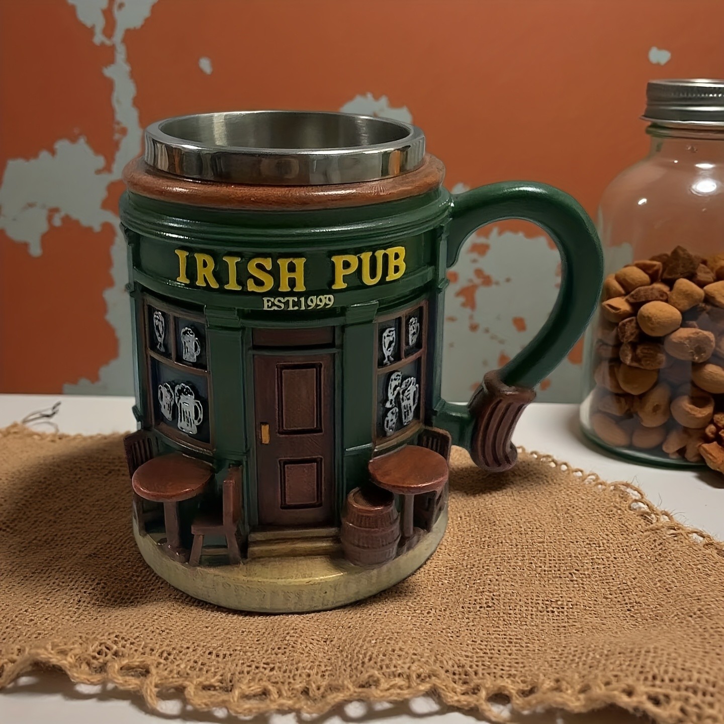 Irish Tree Mug Stainless Steel & Resin Cup with Shamrock Charm