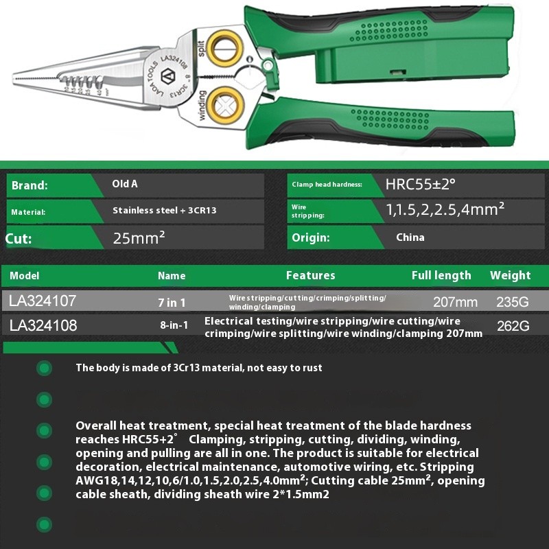 8-in-1 Wire Stripper with Electrical Measuring Pliers