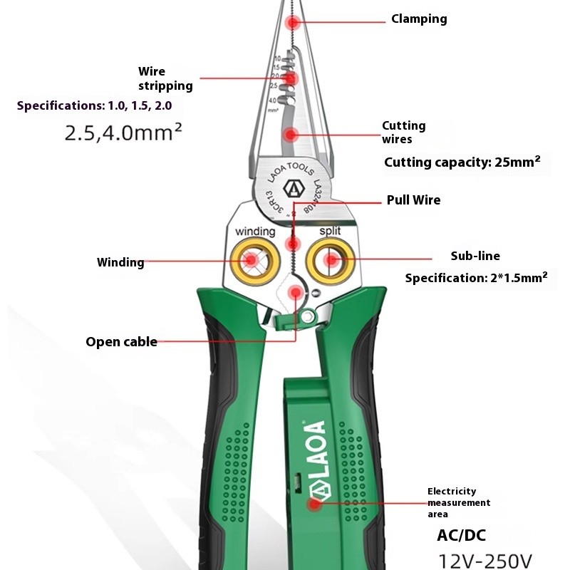 8-in-1 Wire Stripper with Electrical Measuring Pliers