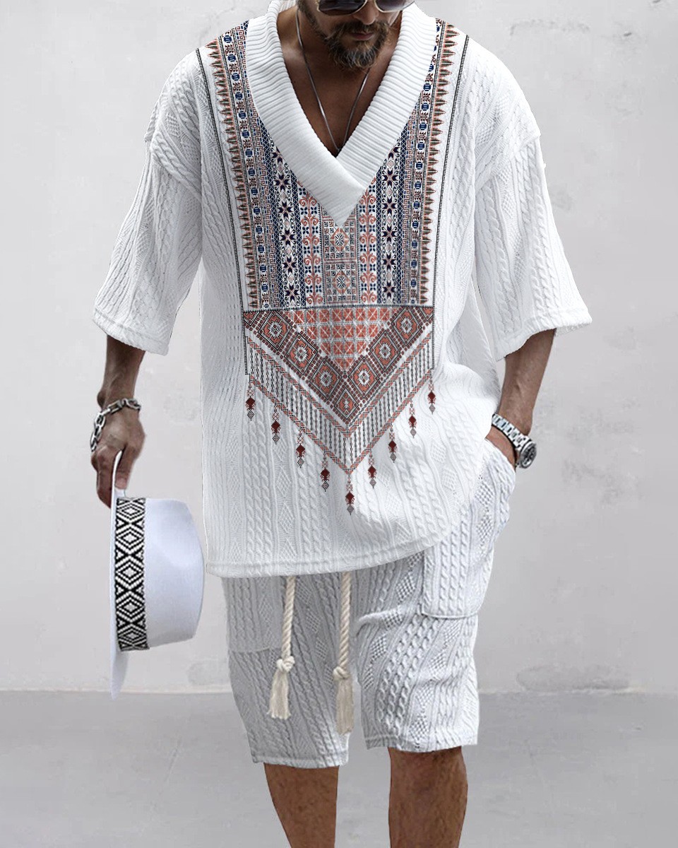 Vintage Jacquard V-Neck Two Piece