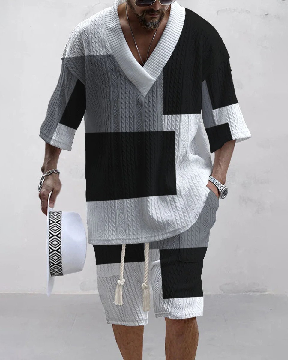 Vintage Jacquard V-Neck Two Piece