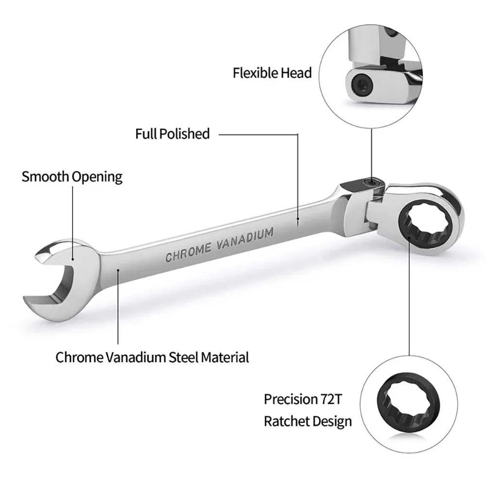 Color: black - 1pc Ratchet Wrench of Keys Spanner Hand Tool 72-Tooth Ratcheting Flexible Head Mirror Finish