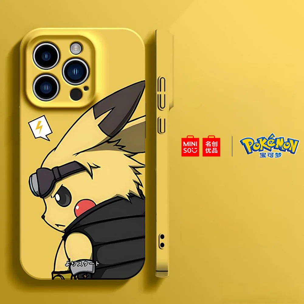 Color: Gold, Material: POLYESTER - Miniso Pokemon Collaboration Pikachu Gengar Phone Case For iPhone 15 14 13 11 12 16 Pro Max Plus X XR Girl Silicone Phone Case