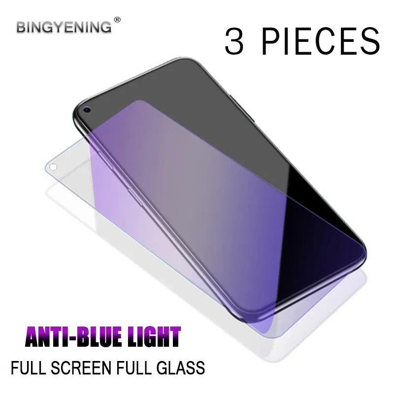 Color: Gold, Material: Anti Blue Light, Bundle: Bundle1 - 3pcs Anti Blue Purple Light Tempered Glass For Huawei Mate 20 Lite/Mate 40 Lite/View 30/Y9A/Nova 8 SE Screen Protector Glass